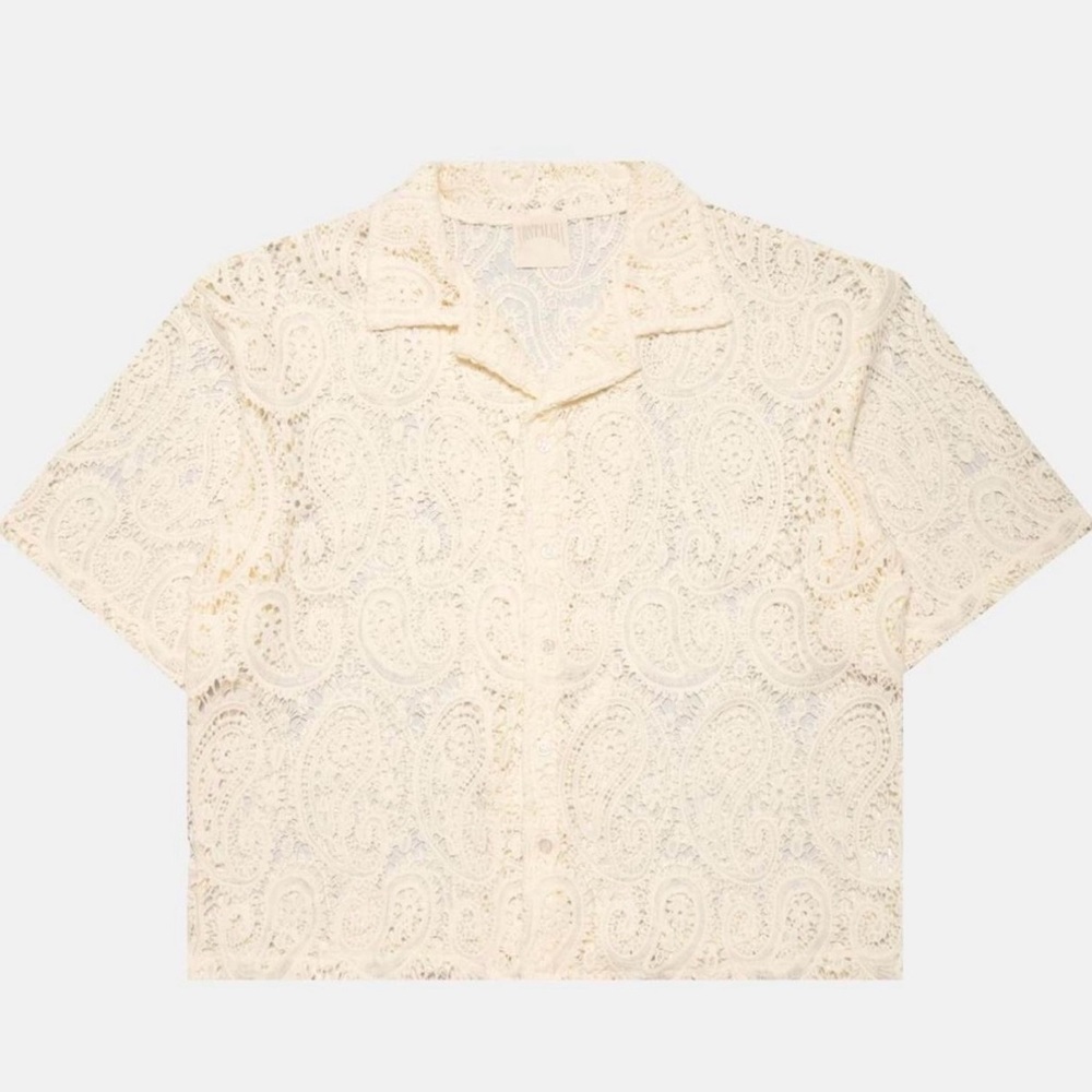 Nostalgia Men's Cream Paisley Lace Button Up Shirt